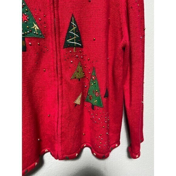 Vintage Designer Originals Studios Women's‎ Red Christmas Tree Sweater Zip Up XL - Picture 4 of 9